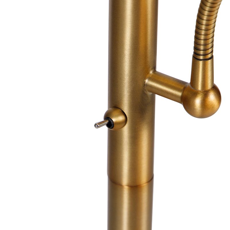 Klassieke vloerlamp brons stoffen kap wit met leeslamp - Retro