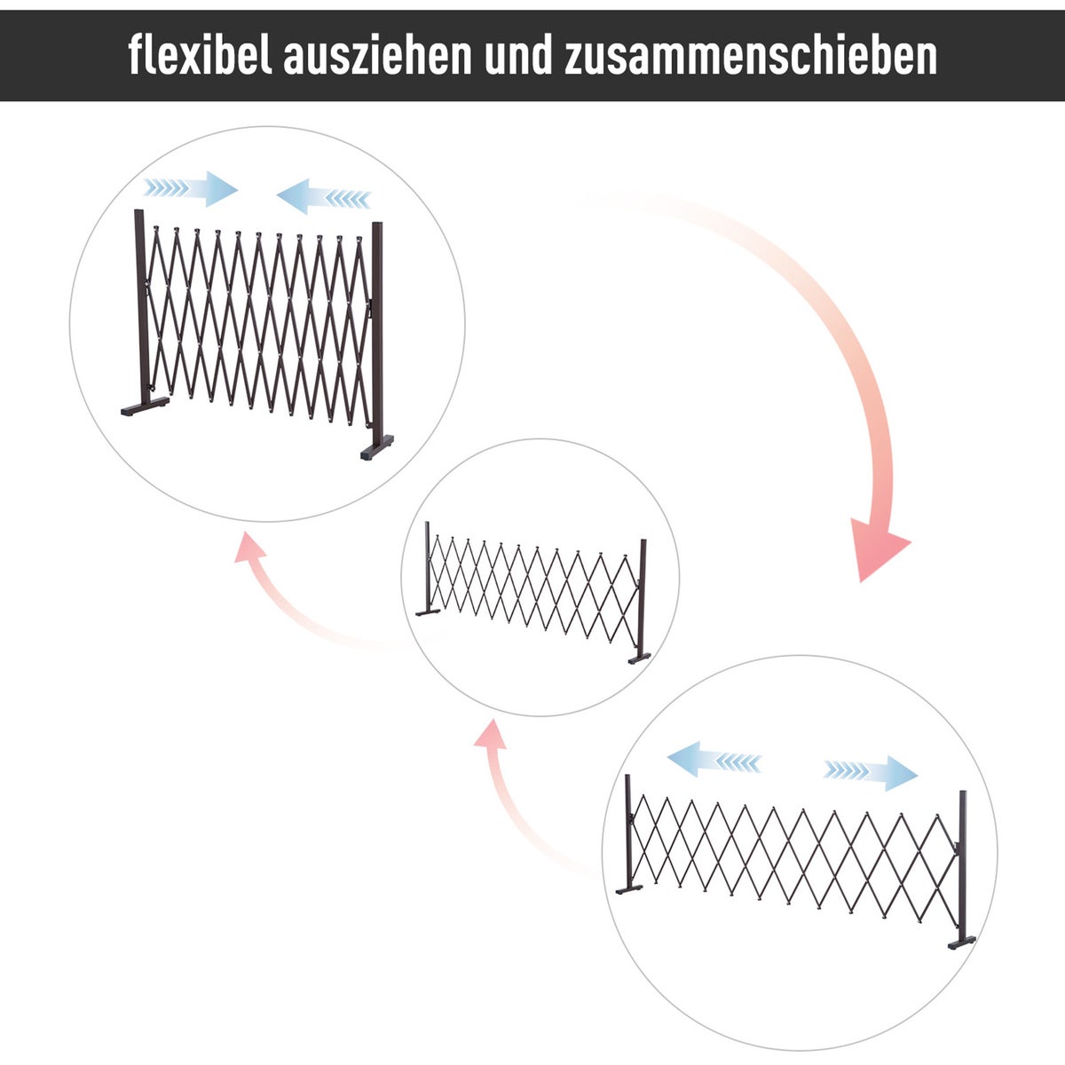 Outsunny schaarpoort, slagboom, uitschuifbaar, 35-300 cm, H103,5 cm, aluminium, bruin