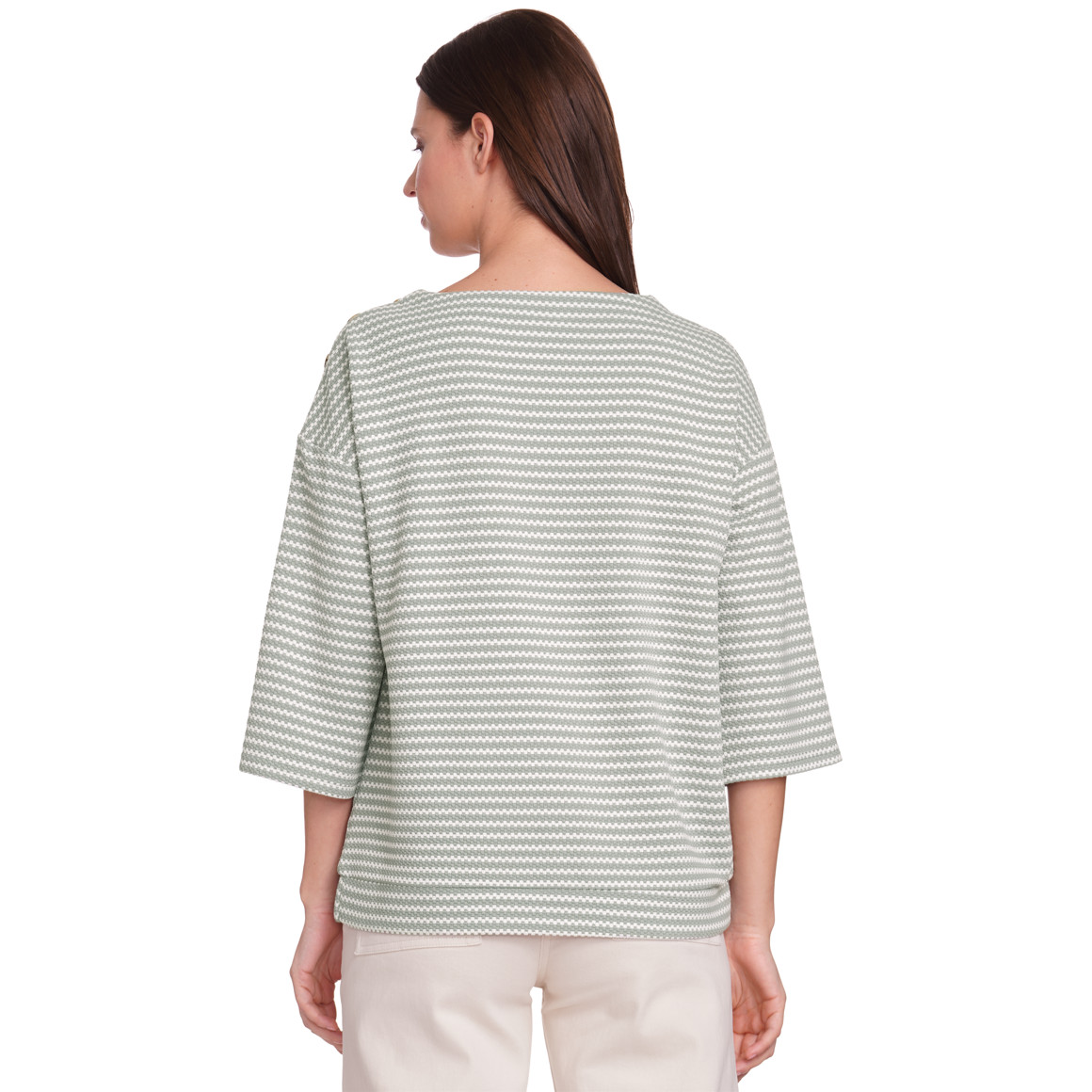 Gina Benotti Damen Sweatshirt im Streifen-Look salbei / weiss