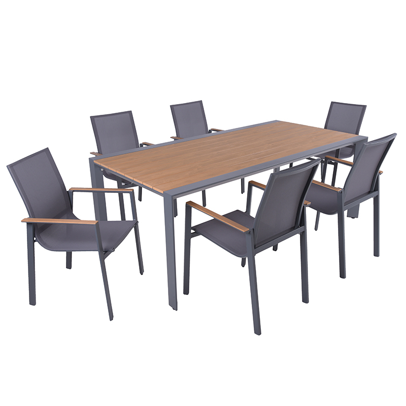 7-teilige Tischgruppe SILEA - anthrazit-hellbraun - Aluminium