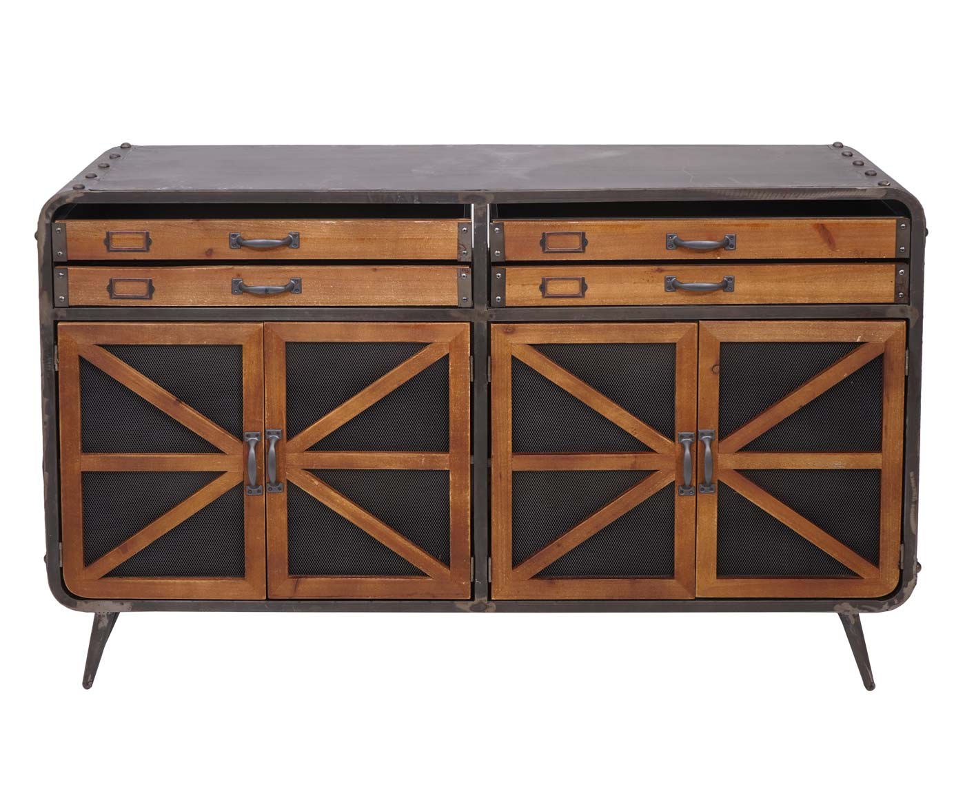 Sideboard MCW-F91, Kommode Schrank Highboard, Industrial Tanne Holz Metall 80x126x38cm, braun-schwarz