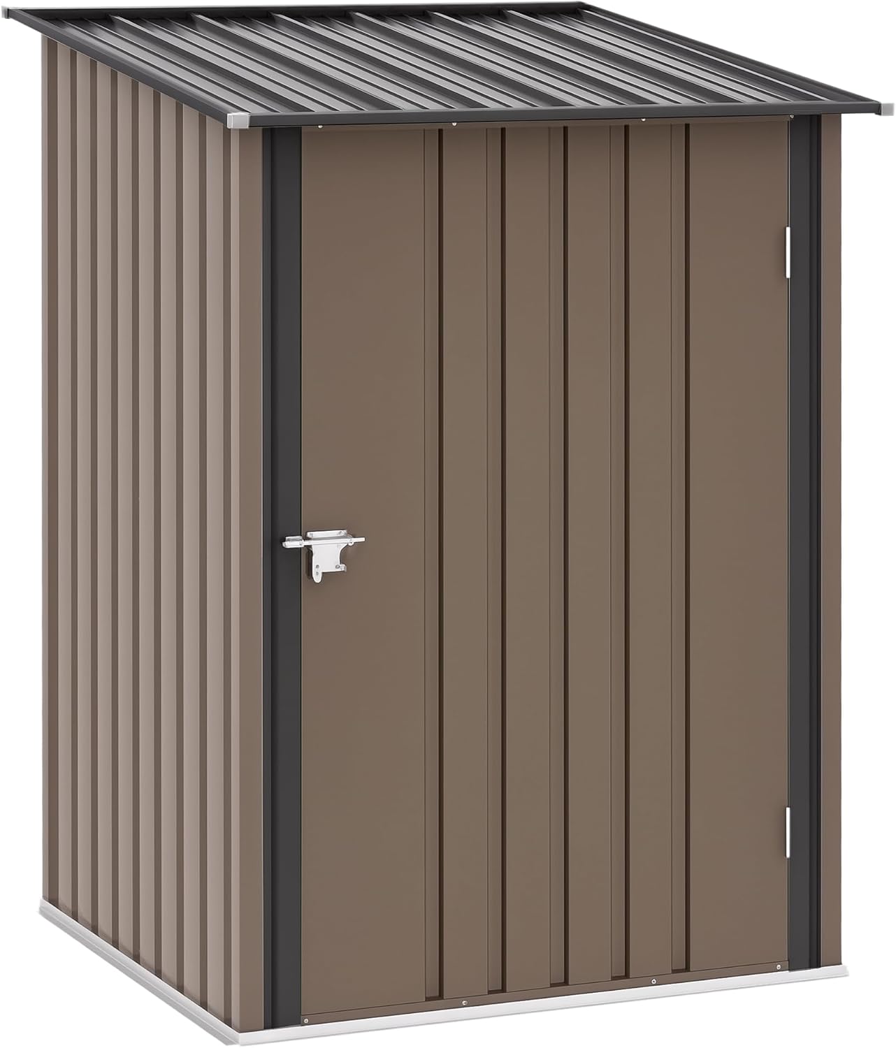 Outsunny Metall Gerätehaus 0,92 m² 100x103x160cm Geräteschuppen mit Pultdach Abschließbarer Tür Gartenhaus Outdoor Garten Schuppen Schrank für Hinterhof Außenbereich Braun