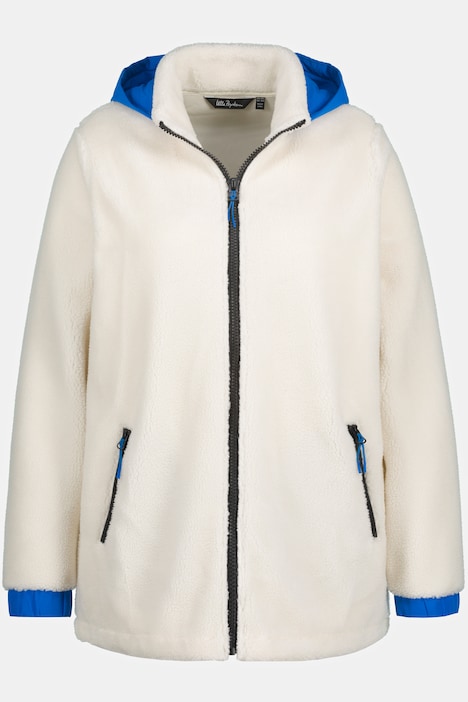 Teddyjacke, Kapuze, Stehkragen, hinten länger