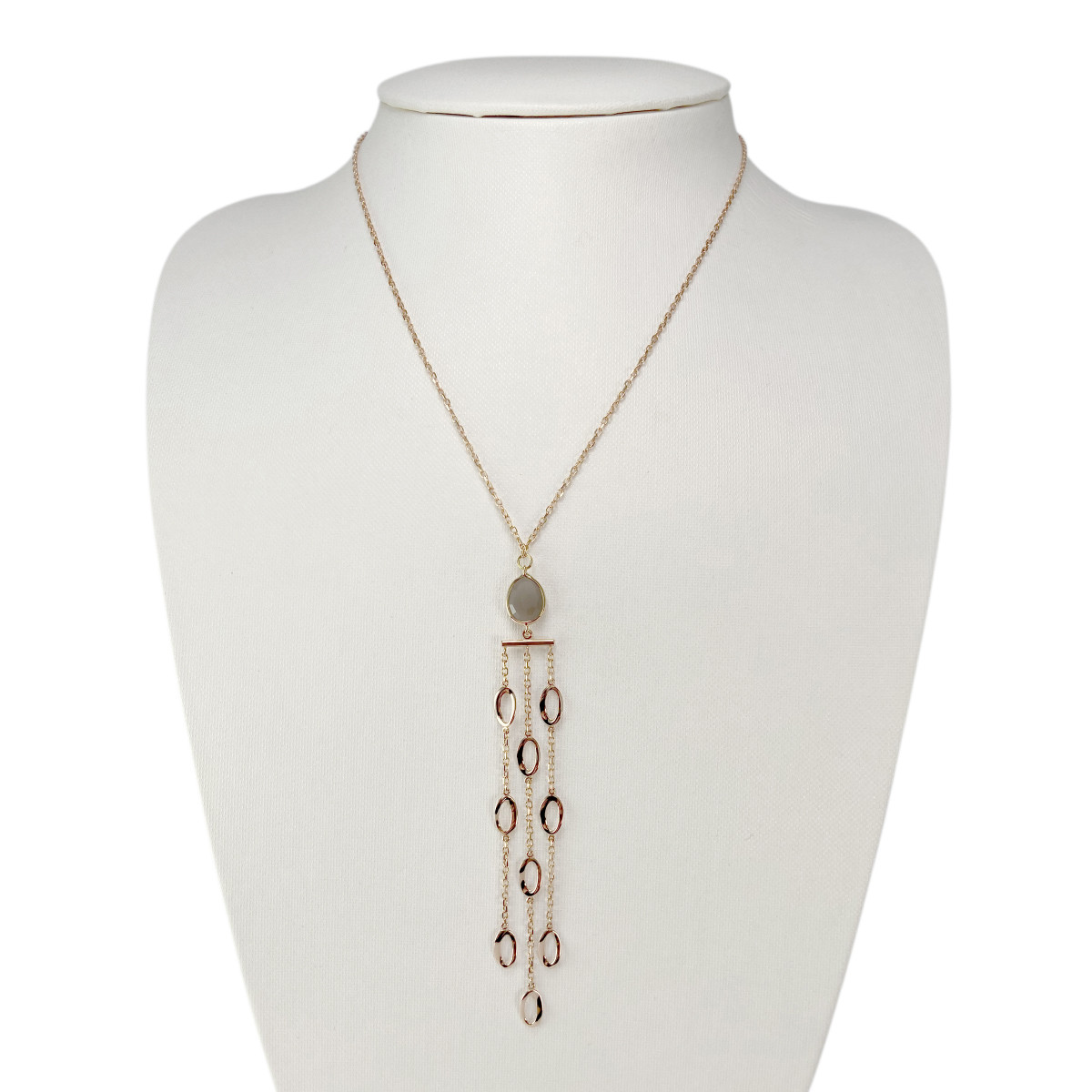Collier d'occasion or 750 rose quartz fumé 42 cm