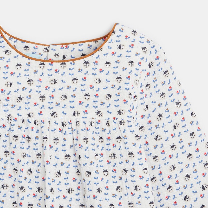 Blouse gaze de coton coccinelles et fleurs bleue bébé fille Bleu