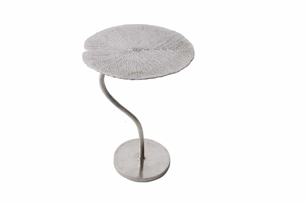Handgearbeiteter Beistelltisch ABSTRACT LEAF 40cm silber
