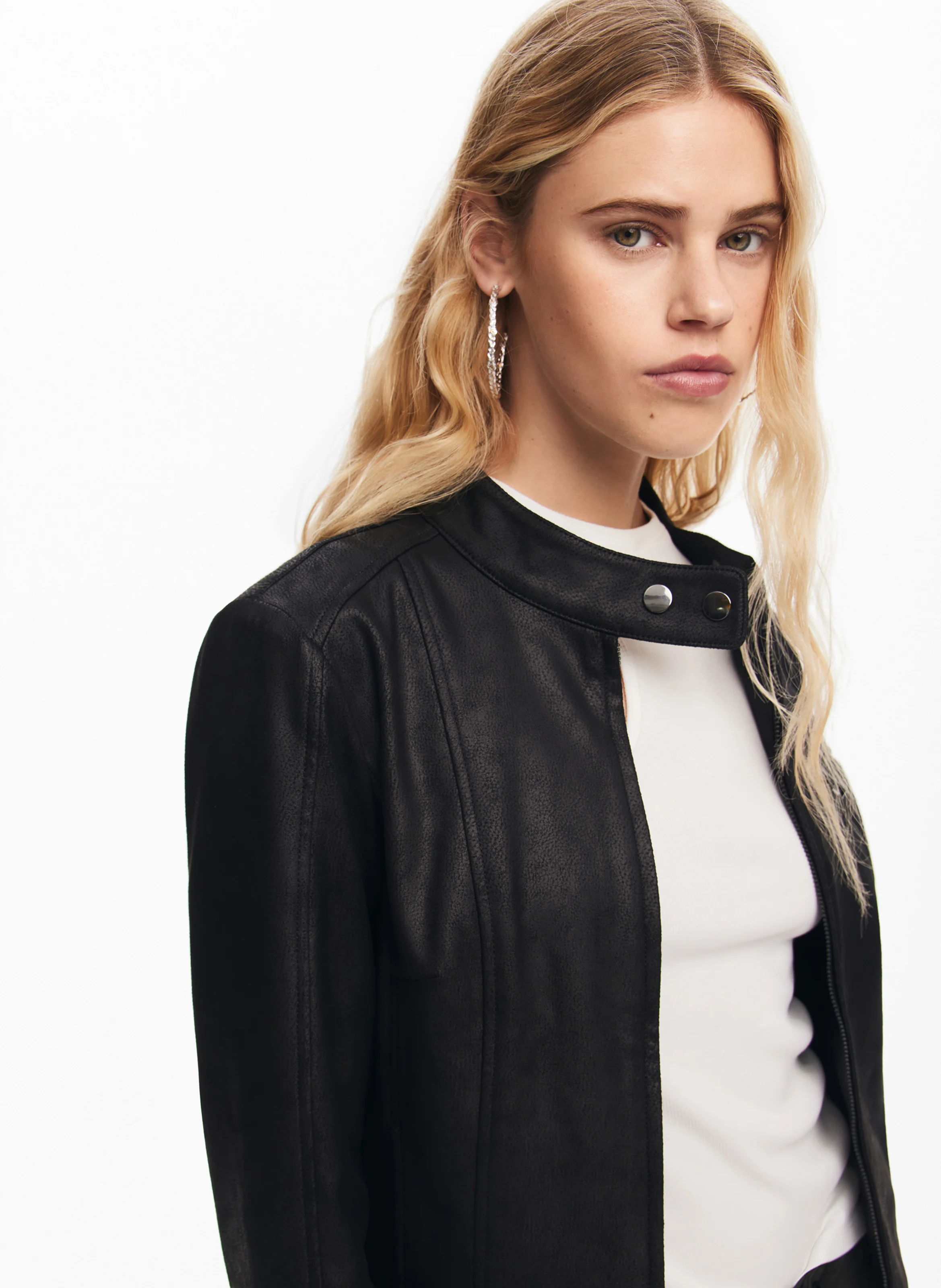 Veste droite biker effet cuir| Noir