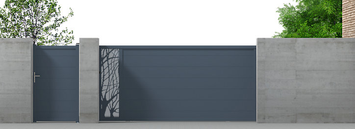 Portail Jardimat coulissant motorisé aluminium Fréjus gris - 350 x h.170 cm