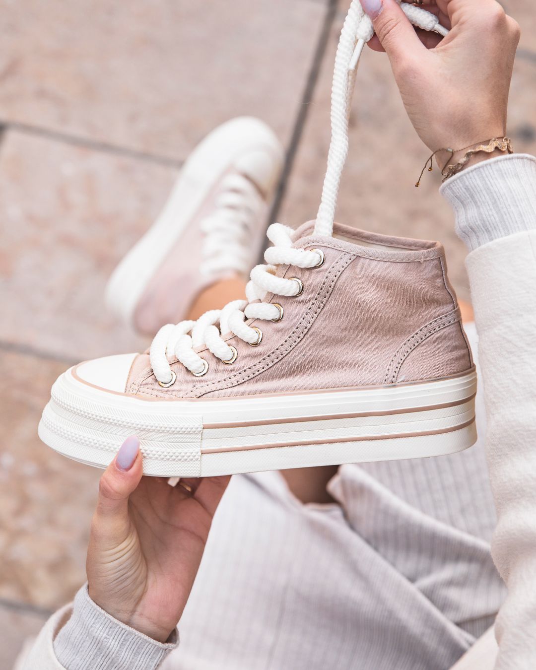 Basket femme beige montante en toile - Maeve