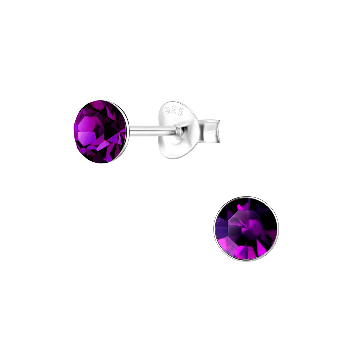 Boucles d'oreilles cristal teinte améthyste 5mm en argent 925