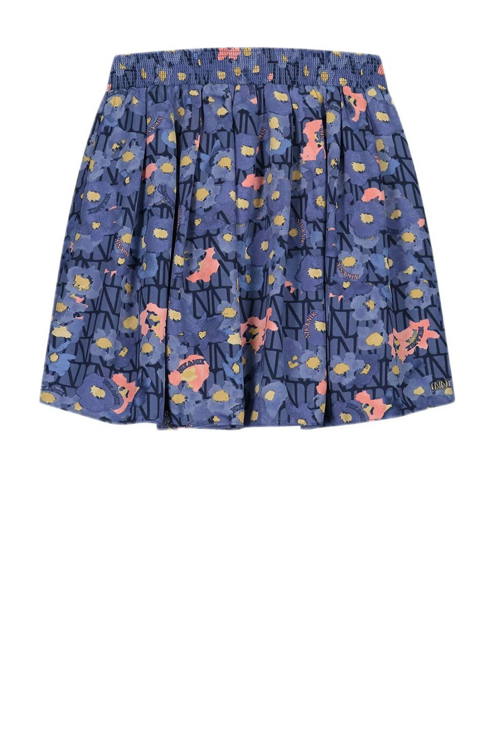 NIK&NIK gebloemde rok Vonne blauw/roze