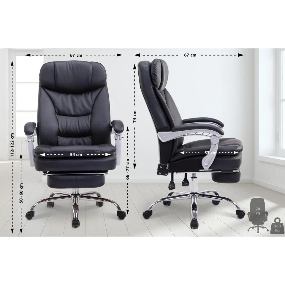 CLP Bureaustoel XL Troy chroom Frame - Kunstleer - zwart
