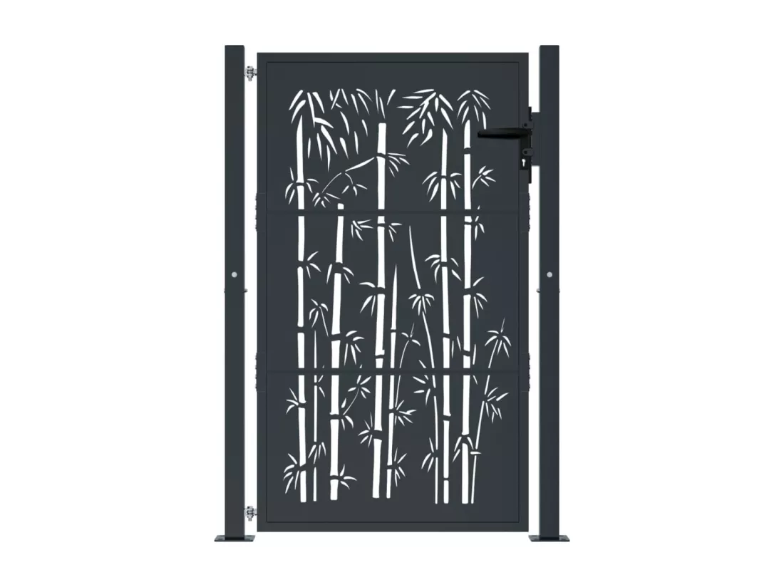 Portail de jardin anthracite 105x155 cm acier design de bambou