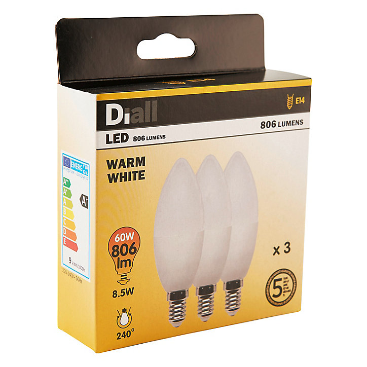 Ampoule LED Diall E14 8,5W=60W blanc chaud