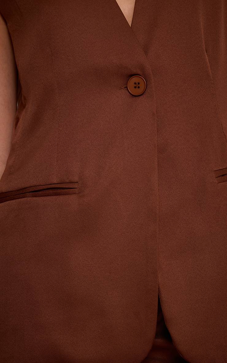 Chocolate Brown Gilet Long Ajusté Tissé Haut De Gamme