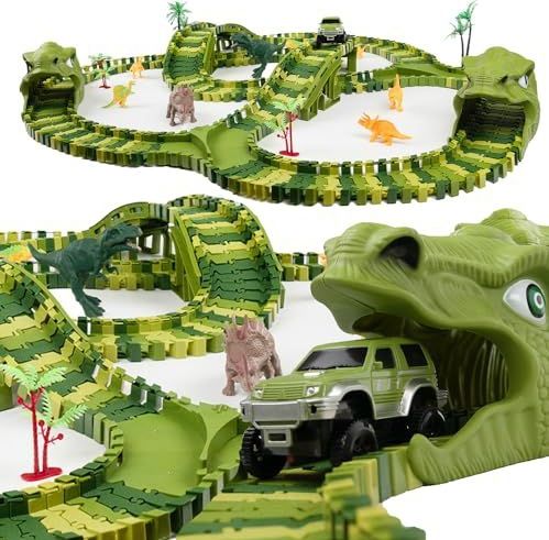 CELMAN - Dinosaurus Racebaan - Flexibele Racebaanset - Educatief Constructiespeelgoed voor Kinderen