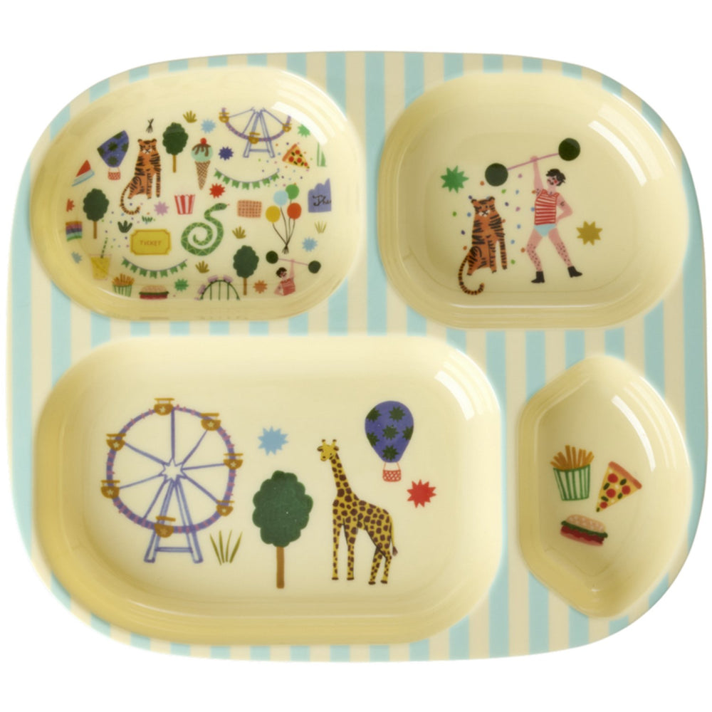 Køb Rice Fun Fair Print Mint Melamine Kids 4-Rum Tallerken