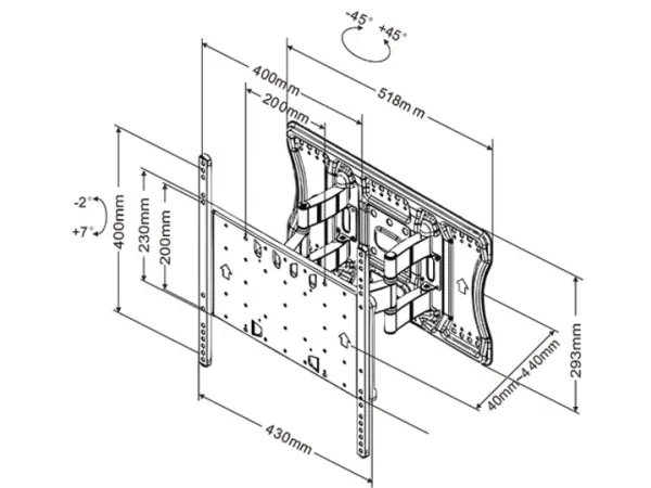 Multibrackets M VESA Super Slim Tilt & Turn Plus HD - Monteringssæt (drejelig arm) - for fladt panel - sort - skærmstørrelse: 42