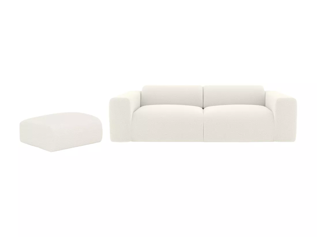 Canapé 3 places et pouf en tissu bouclette blanc POGNI de Maison Céphy