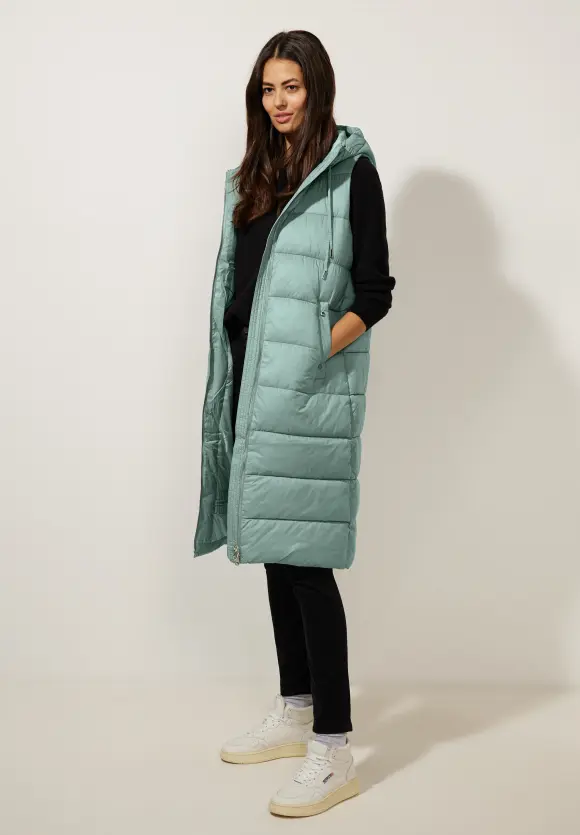 Lange Steppweste mit Kapuze - polar mint