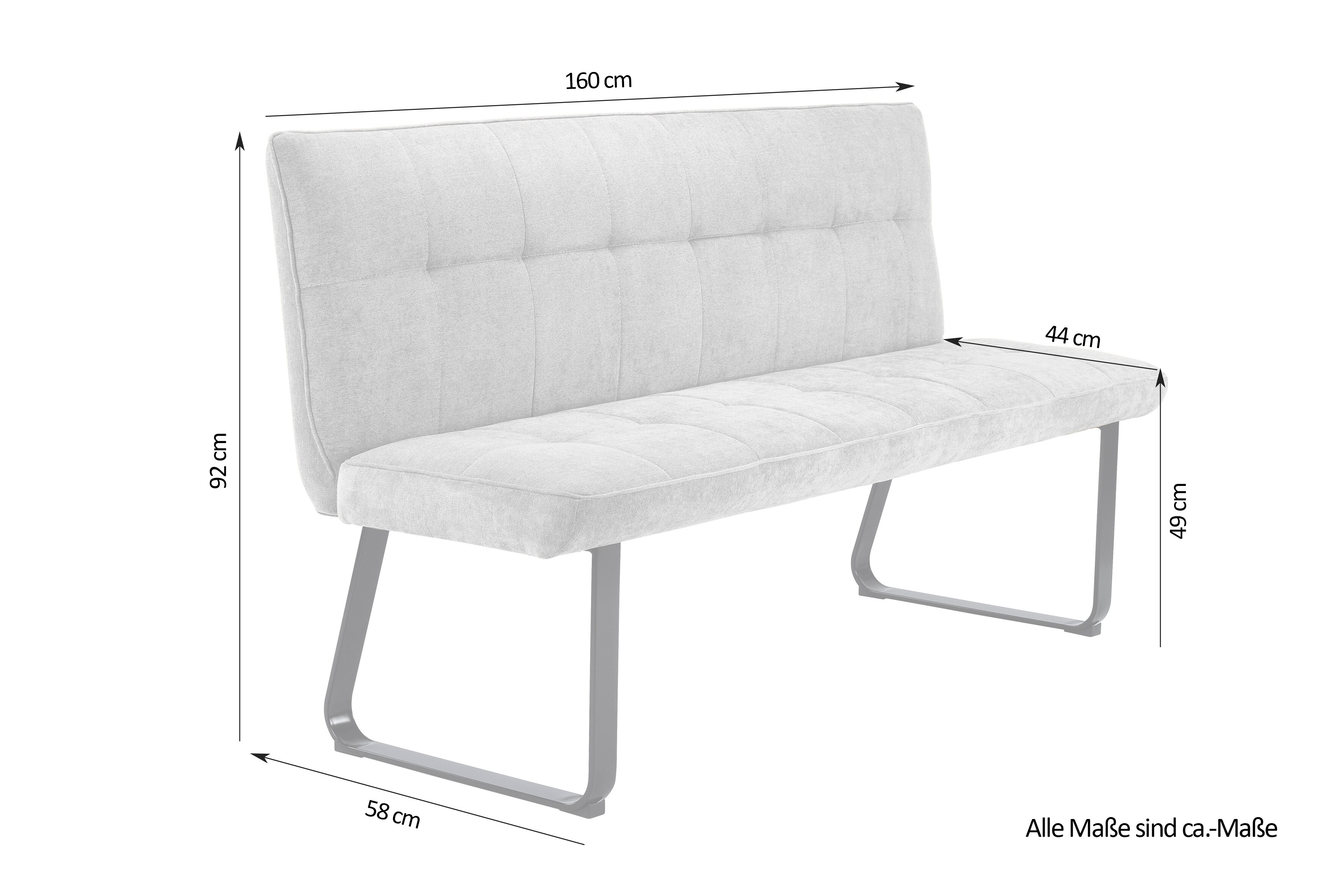 byLIVING Bank TALEA, Breite 160 cm, Bezug hellgrau, Gestell Metall schwarz