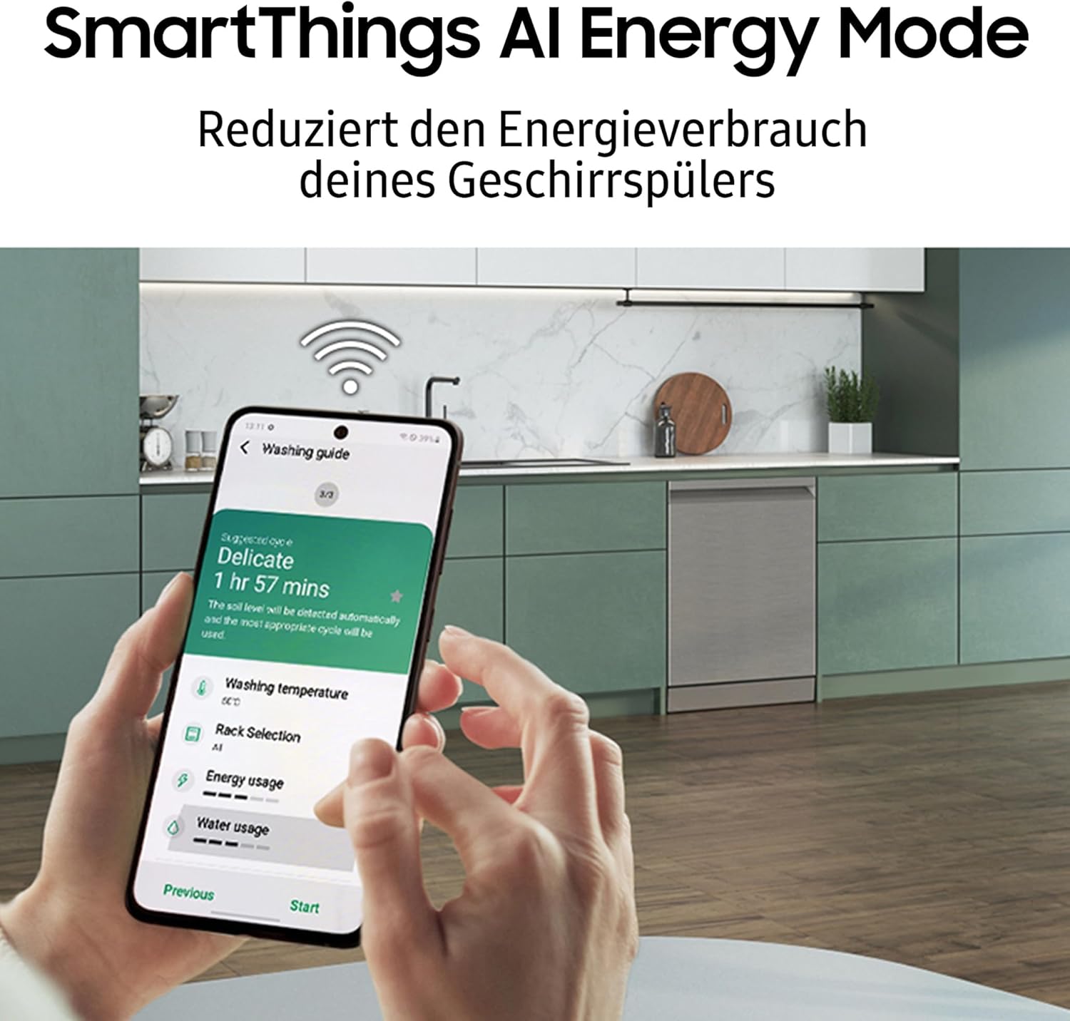 Samsung Unterbau-Geschirrspüler, 60 cm, EEK: A, 14 Maßgedecke, 7,9 l Wasserverbrauch, WaterJet Clean, SmartThings AI Energy Mode, 43 dB(A), Schwarz, DW60CG880UB1EG