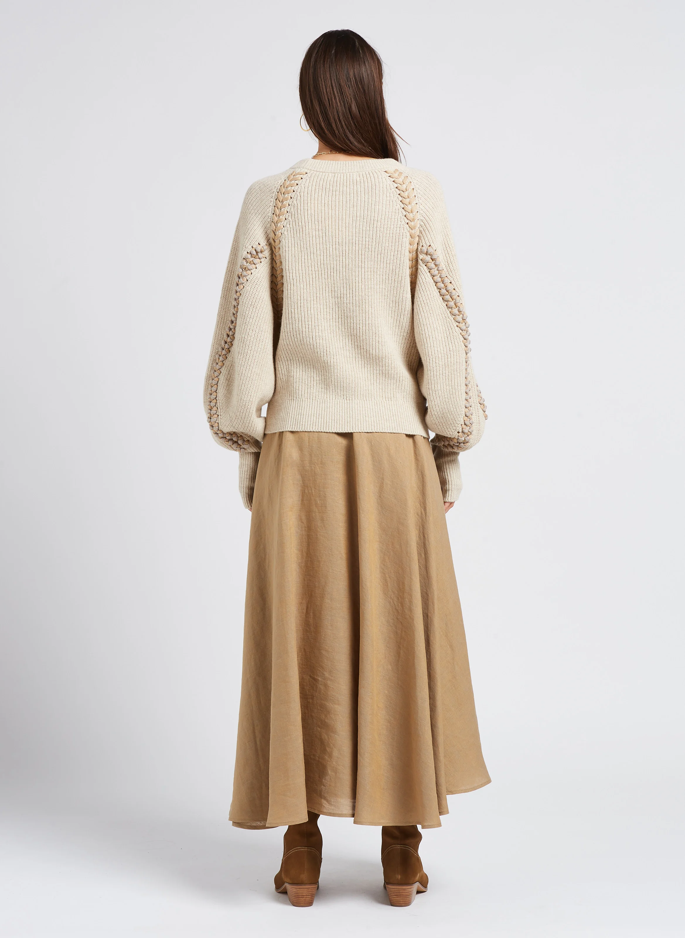 TAXAS - Jupe longue évasée en chanvre | Beige