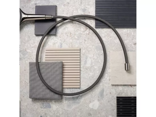 Pommeau de douche HANSGROHE Raindance Select S EcoSmart 120 3 jets noir chromé brossé + flexible de douche HANSGROHE Designflex 125 cm noir chromé brossé