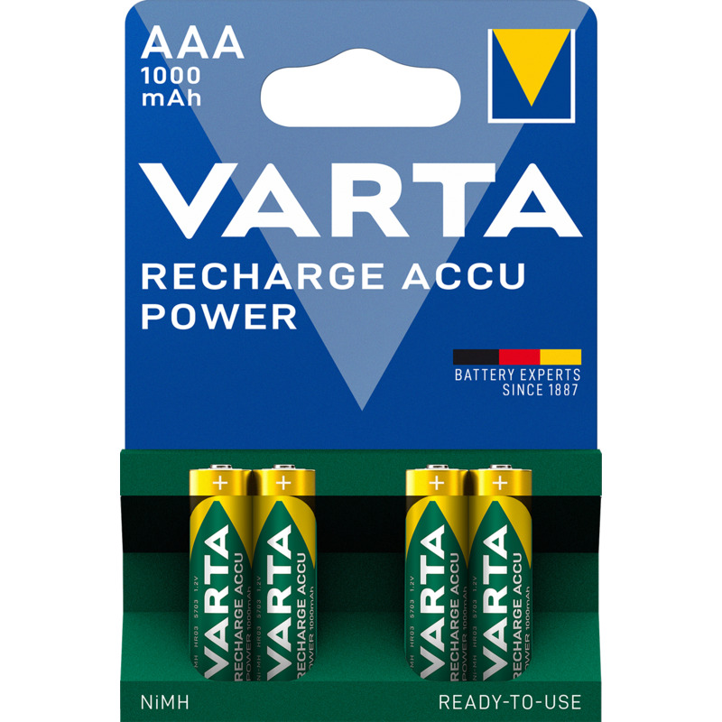 Varta Batterien Akku Power, Ready2Use, AAA/HR03, 1000 mAh, 4 Stück