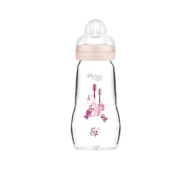 Biberon Verre 260ml 0 à 6 mois Tétine Débit 2 Rose - MAM