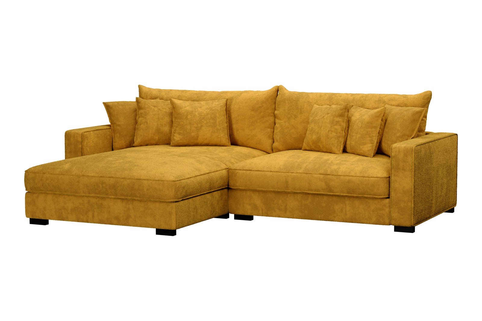 Rossi 2-seter med XL sjeselong venstre Tekstil Genesis 10 Golden Yellow, arm B med sorte ben. Std. Komfort.