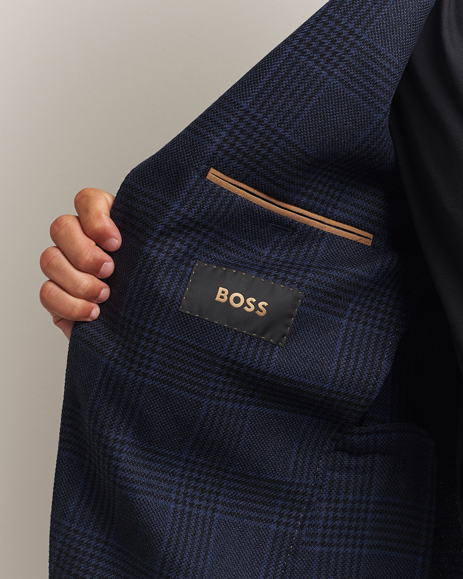 BOSS CAMEL Jeff Wool Checked Blazer Dark Blue