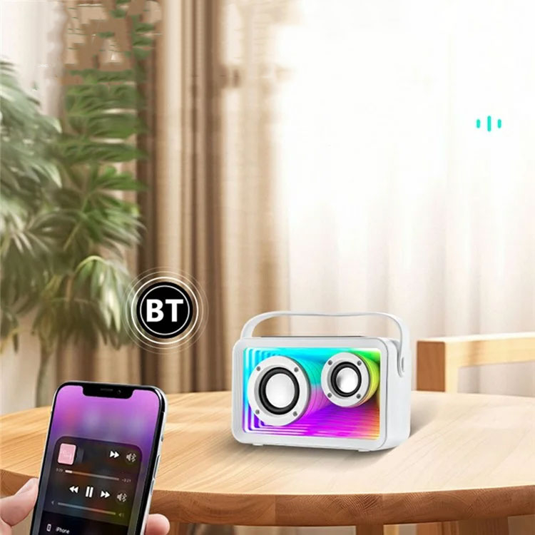Mini Bluetooth Karaoke-Lautsprecher mit RGB-Beleuchtung und 2 Mikrofone AUX / microSD-Karte / USB (iOS/Android) - Rosa