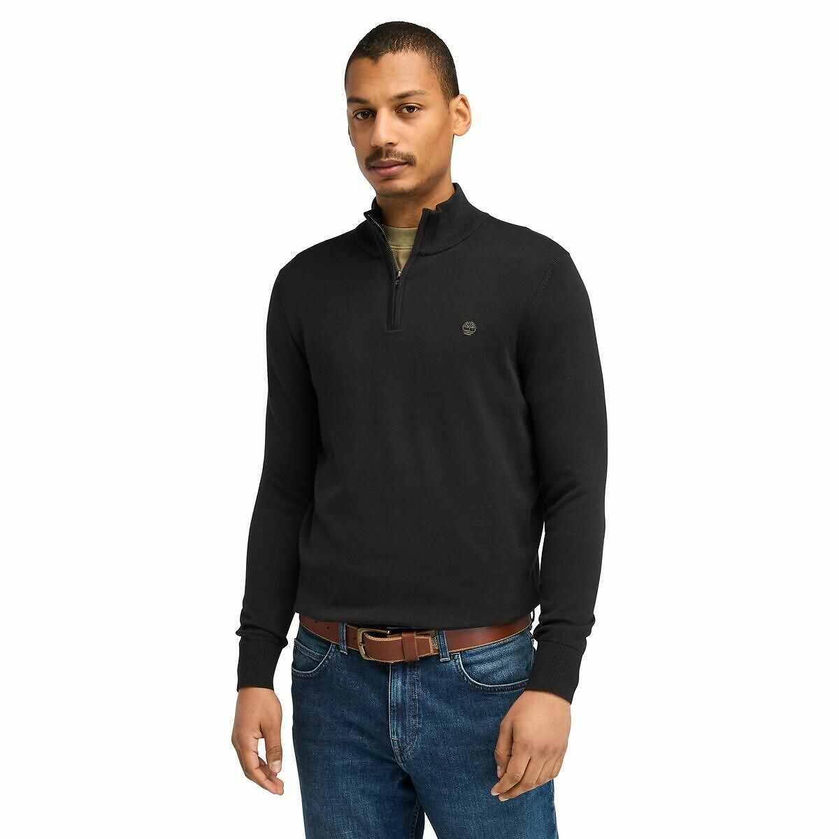 TIMBERLAND<br>Suéter regular de algodão, gola alta com zíper