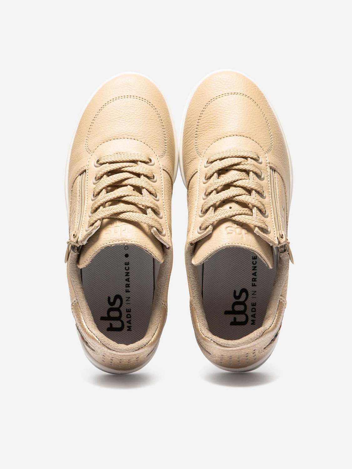 Baskets Femme Fabriquées en France Zippées Dessus Cuir Beige