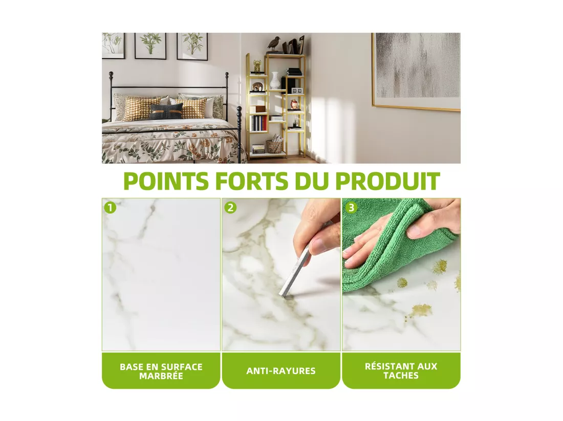 YITAHOME Bibliothèque à 6 Niveaux, Étagère Moderne avec 12 Pièce, Rangement Ouvertes pour maison, Or et Blanc