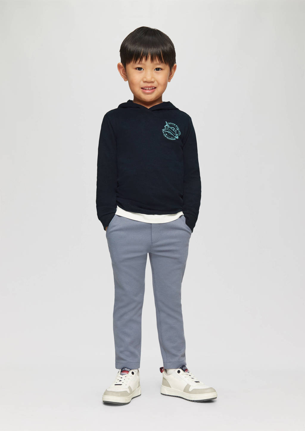 s.Oliver sweater met backprint donkerblauw