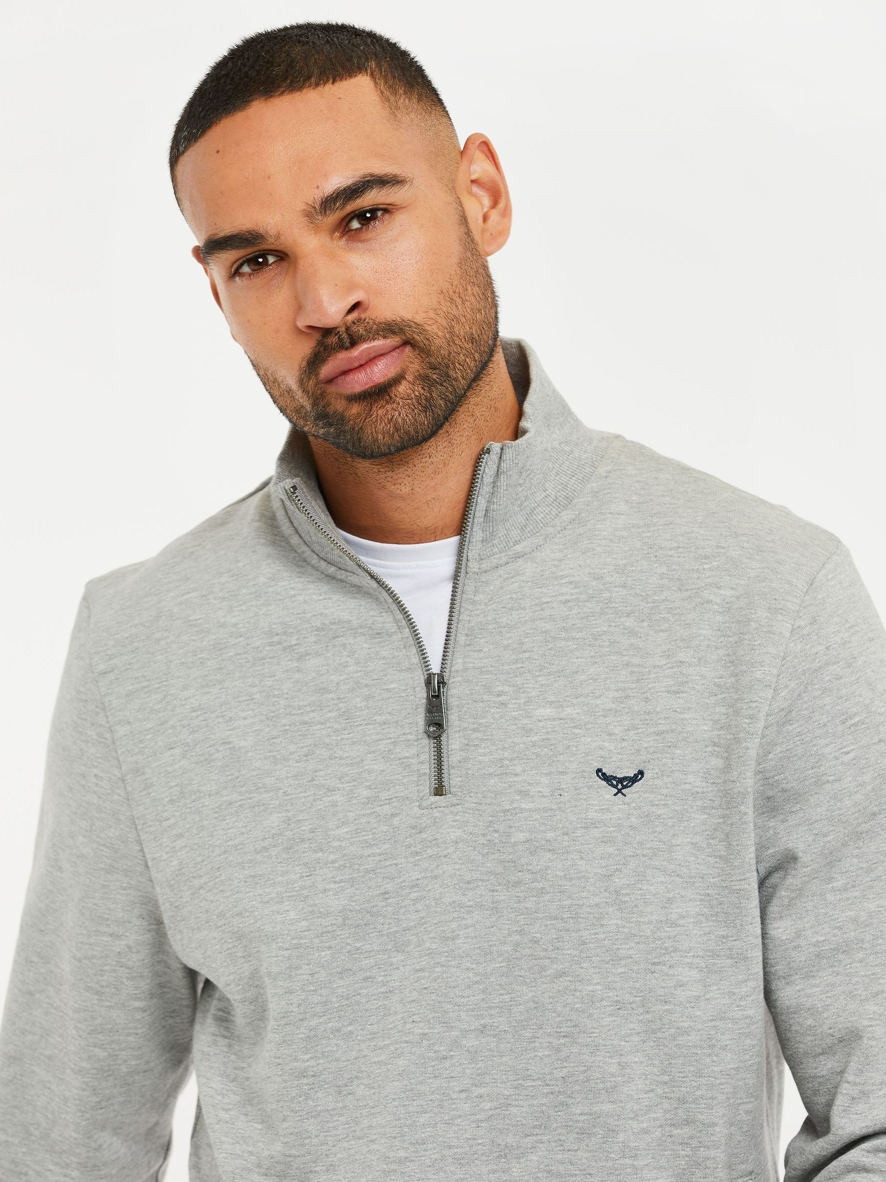 Lichtgrijs - Threadbare - Sweatshirt met korte rits aan de hals