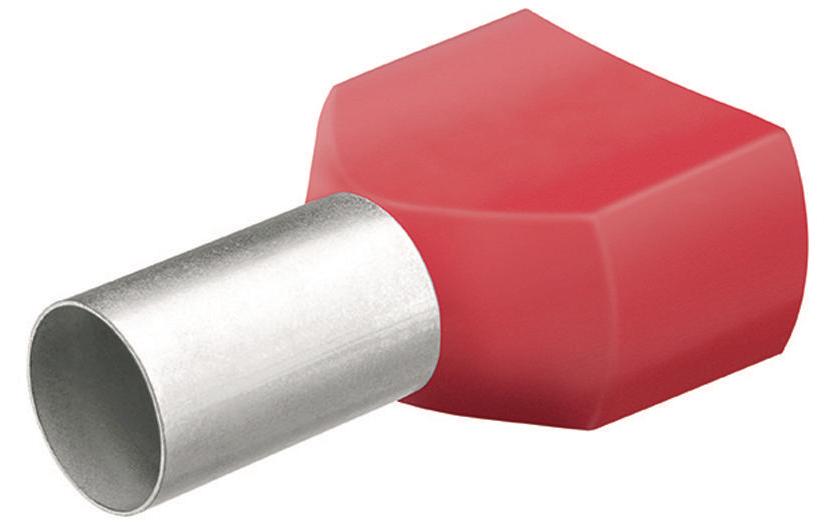 Aderendhülsen Twin 24 x 12 mm Rot, 50 StückMit Kunststoffkragen