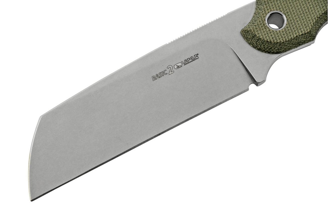 Viper Basic 2 VT4032CG D2 Sheepsfoot Stonewashed, Green Canvas Micarta, vaststaand mes