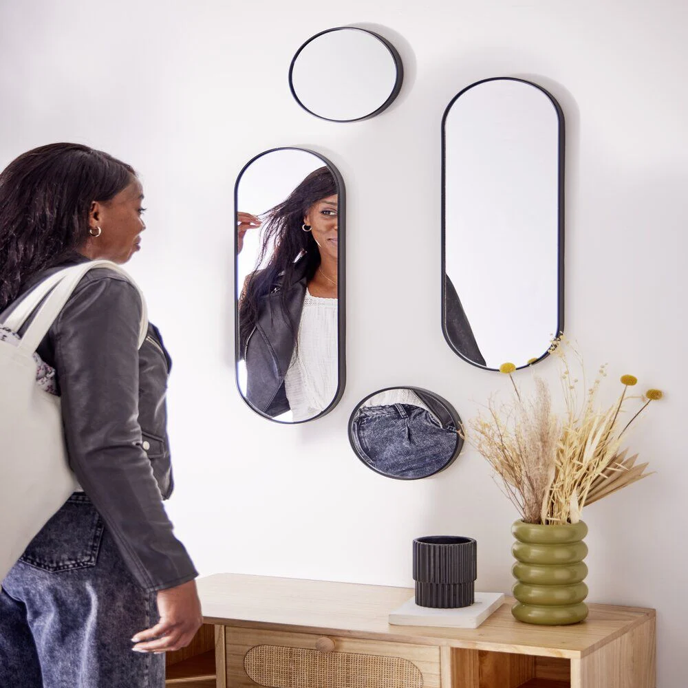 Lot de 4 miroirs ronds et ovales noirs