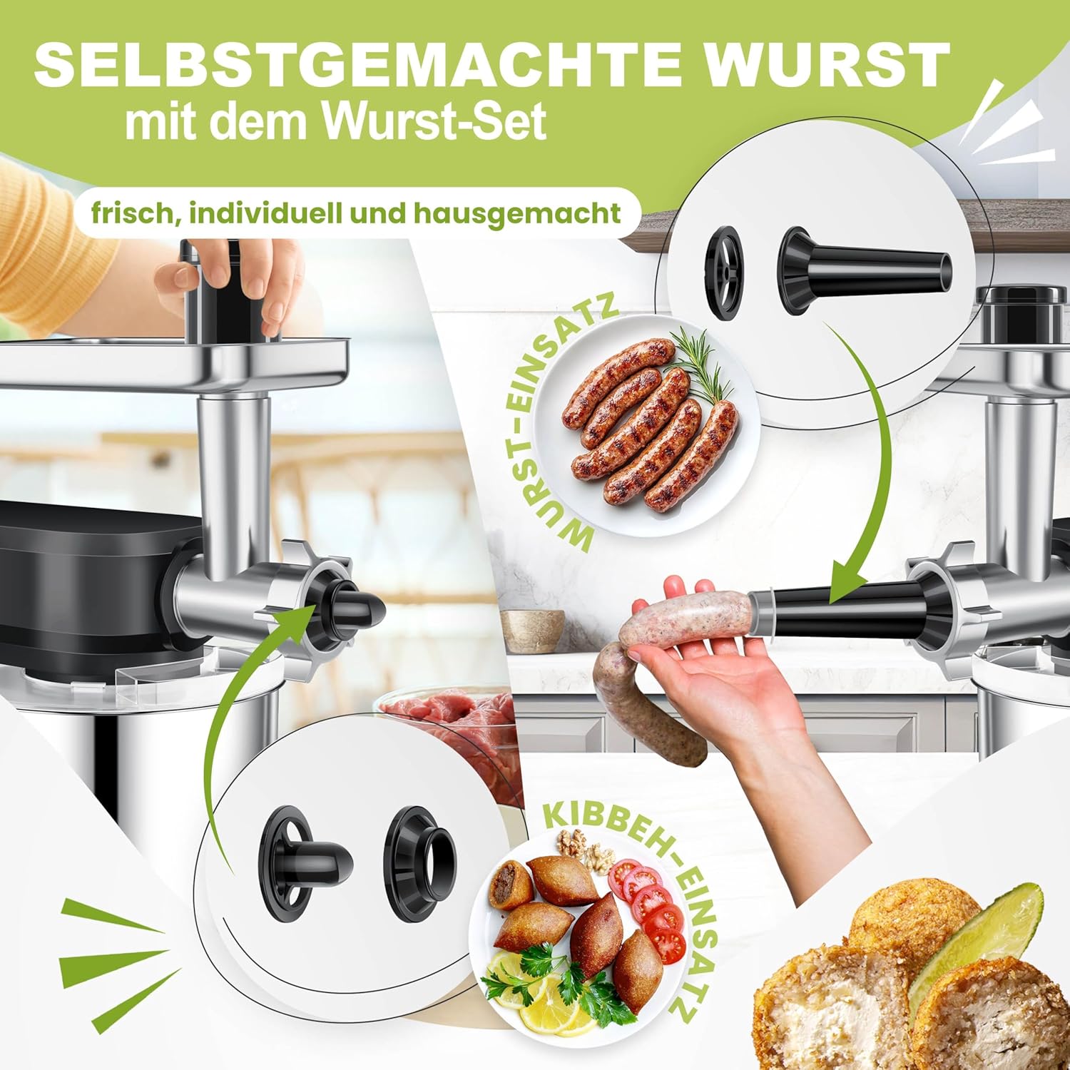 KESSER® 3 in 1 Universal Küchenmaschine K-KM 3000 mit Fleischwolf Knetmaschine Multifunktionale Rührmaschine 5,5L Schüssel mit 3 Rührwerkzeuge, 1,5L Entsafter, Zubehör-Set, Pasta & Gebäckformen