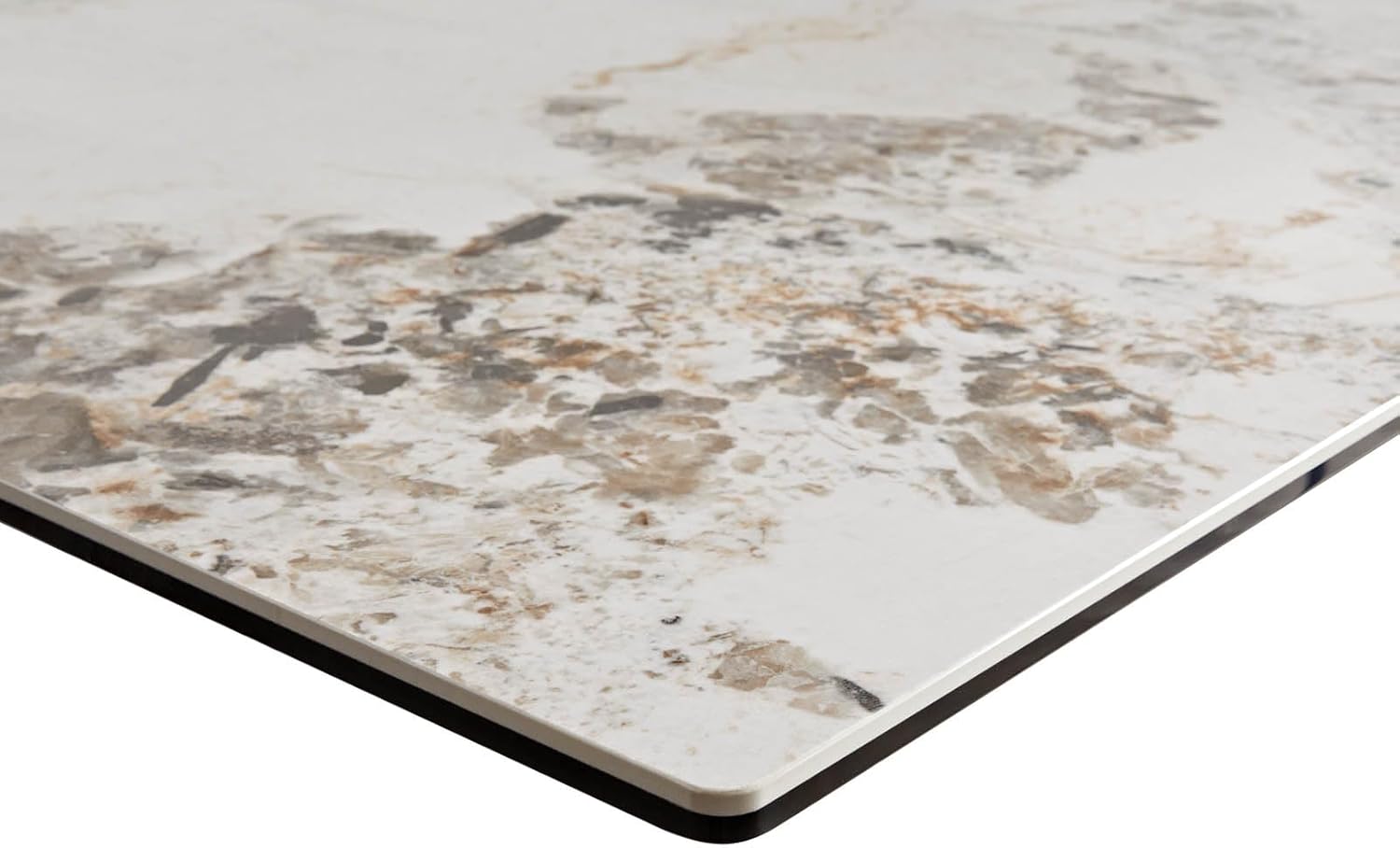 DELIFE Esszimmertisch Edge Keramik Minas Melange Weiß-Beige 200-300x100 Spider Flachstahl Edelstahl ausziehbar
