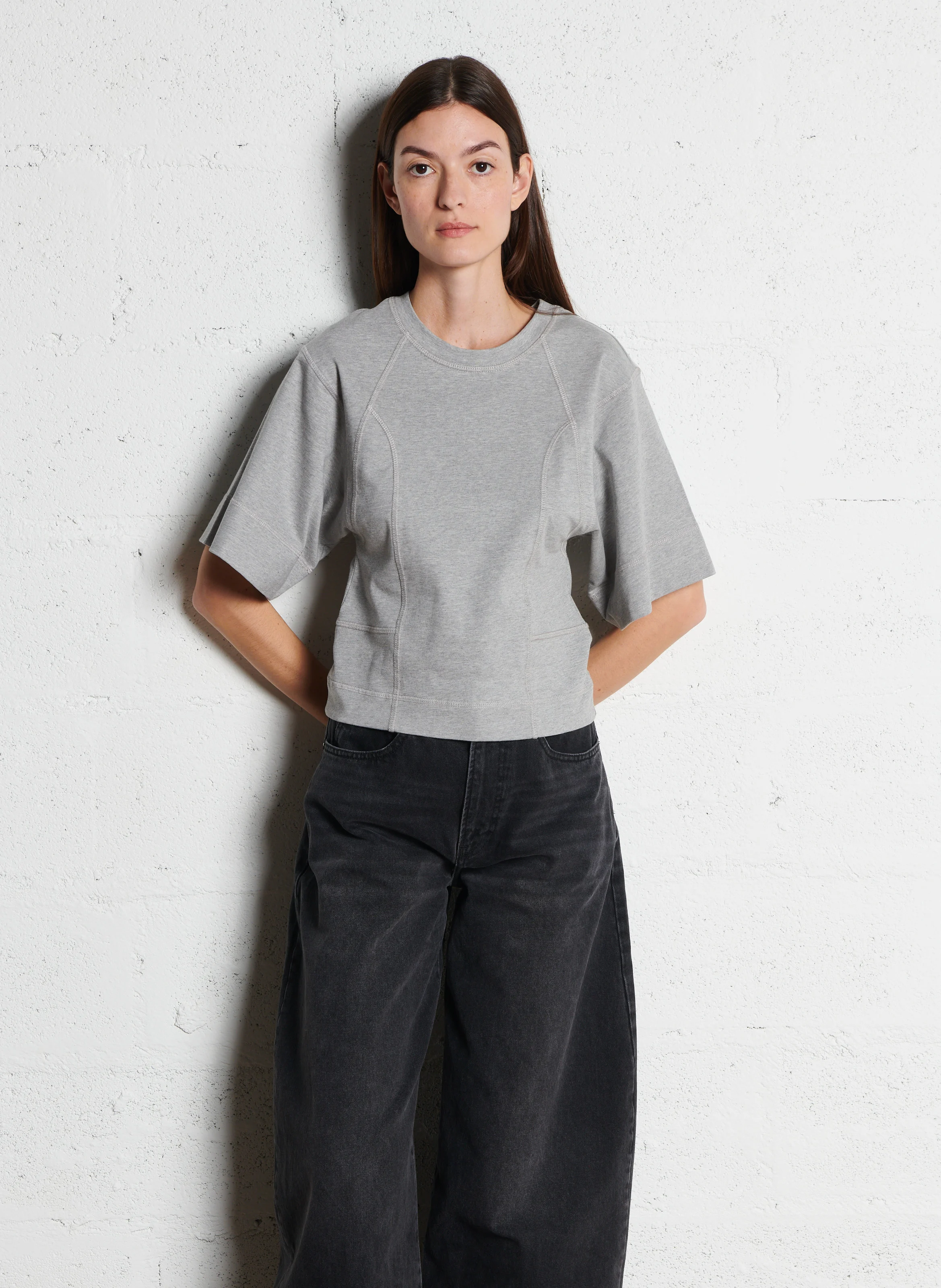 ELSA - Tee-shirt droit col rond en coton | Gris