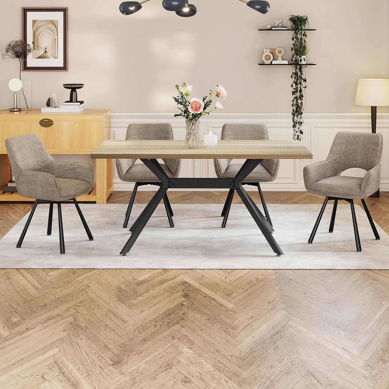 esszimmerstühle 4er Set Drehbar 360°,Armlehnstuhl mit Metallbeinen,geeignet als Stühle Esszimmer,Samt Stuhl,Küchenstühle,Wohnzimmerstuhl,Polsterstuhl mit Samtigem Gefühl,Taupe