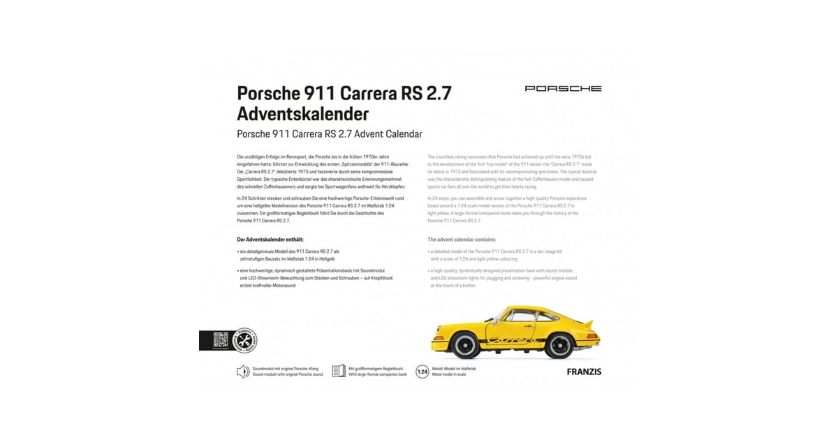 FranzisPorsche 911 Carrera RS 2.7 Adventskalender Modelvoertuig  (Schaal 1:24)