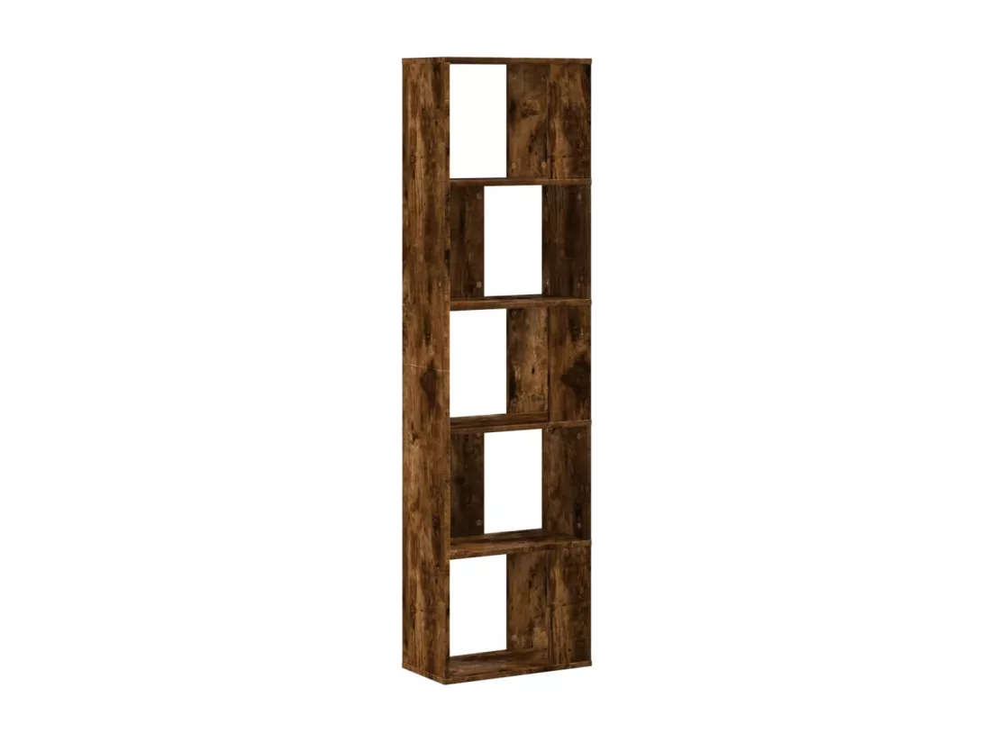 Bibliothèque 5 niveaux chêne fumé bois d'ingénierie