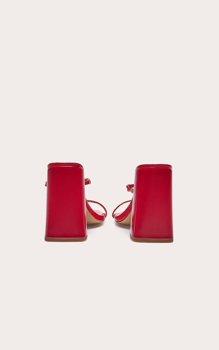 Rouge Mules À Talon Bloc Haut En Synthétiquecuir Bout Carré Avec Double Bride