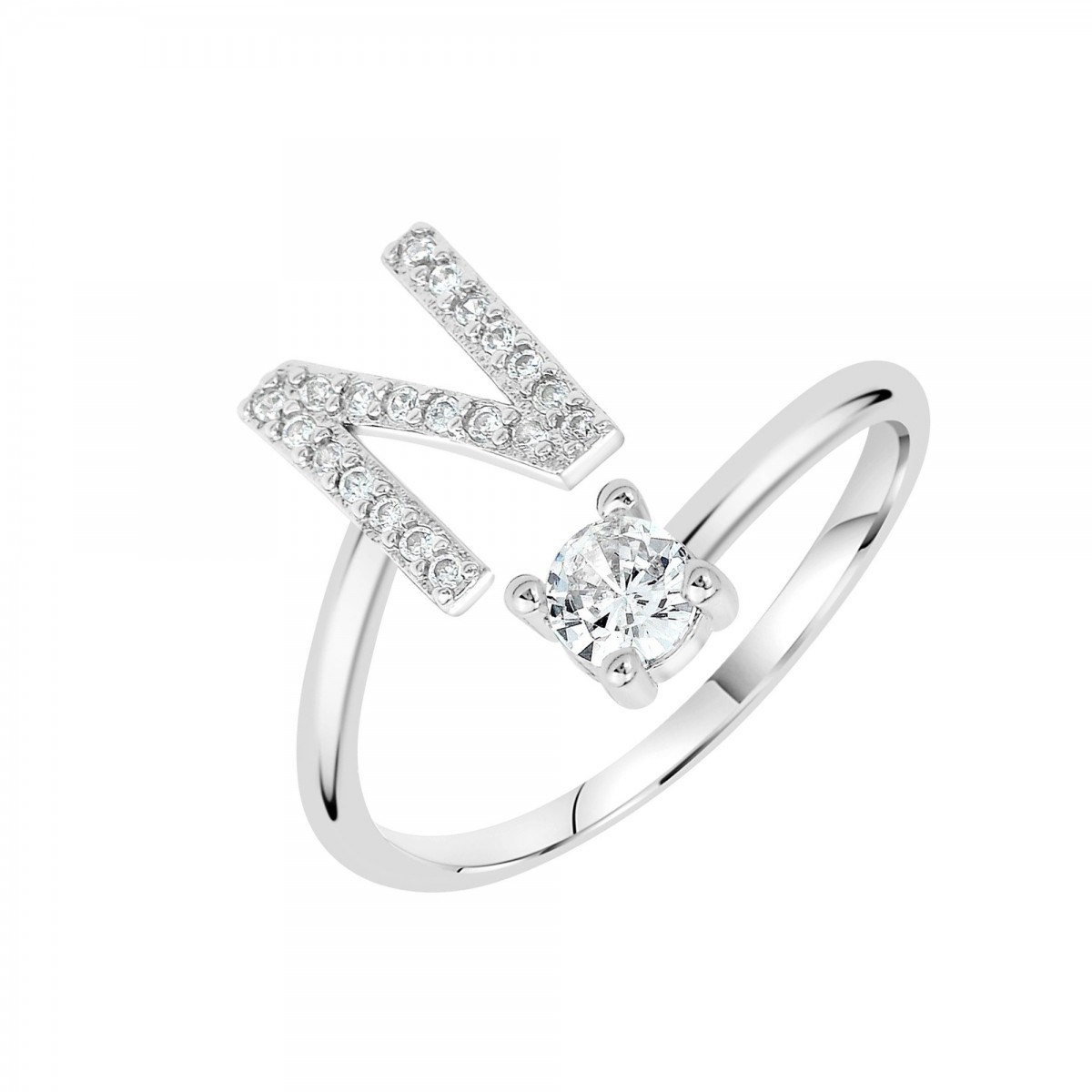 Bague lettre N ajustable SC Crystal ornée de Zirconium