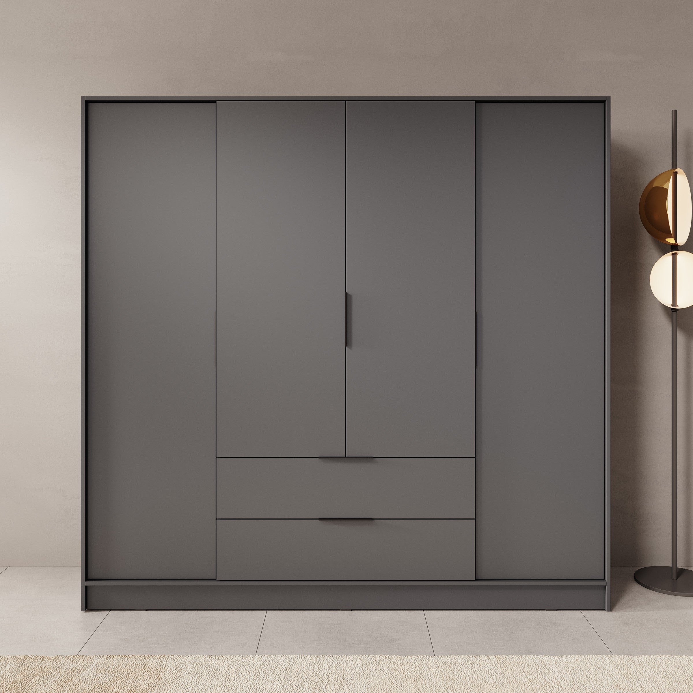 Kellan - Kledingkast 4-deurs - Grijs - 206x51x200 cm